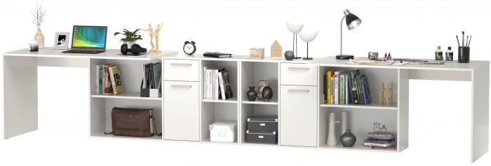 Лайт Стол письменный 03.245F + 03.245F, цвет белый шагрень, ШхГхВ 342,7х136х75,2 см.(угловой) или 407х68х75,2 см.(прямой), универсальная сборка