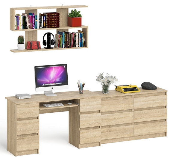 Мори компьютерный стол МС-2 + Комод МК1200.6 + Полка 1200, дуб сонома