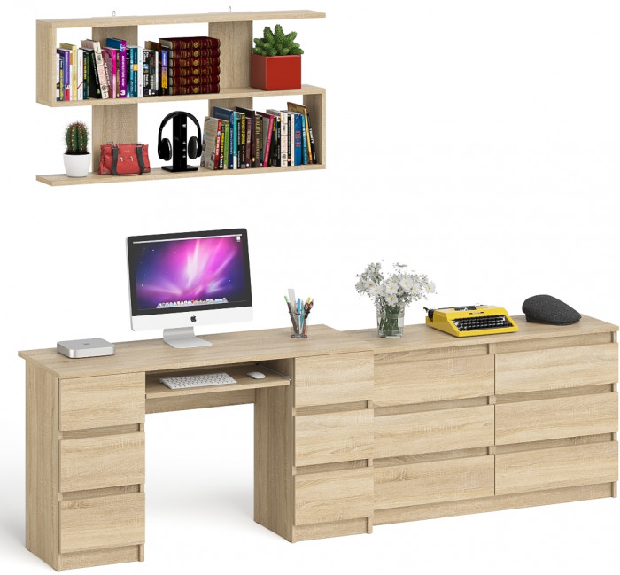 Мори компьютерный стол МС-2 + Комод МК1200.6 + Полка 1200, дуб сонома