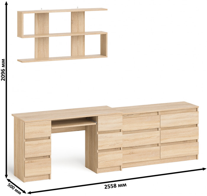 Мори компьютерный стол МС-2 + Комод МК1200.6 + Полка 1200, дуб сонома