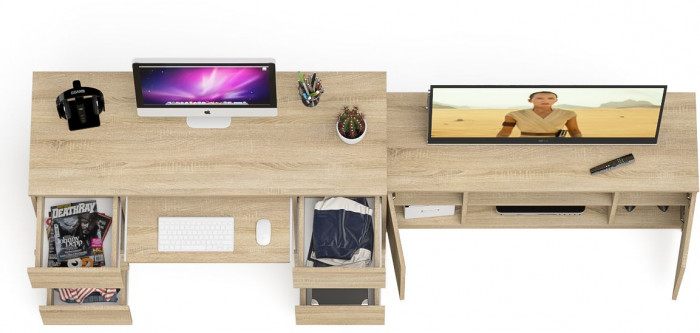 Мори компьютерный стол МС-2 + Тумба МТВ1200.1, дуб сонома