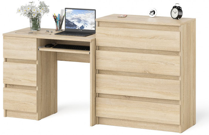 Мори Стол компьютерный МС-6 левый + Комод МК800.4, цвет дуб сонома, ШхГхВ 170,4х50х94 см., выдвижные ящики слева, НЕ универсальная сборка