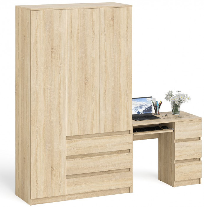 Мори Стол компьютерный МС-6 правый + Шкаф МШ1200.1, цвет дуб сонома, ШхГхВ 210,4х50,4х209,6 см., выдвижные ящики справа, НЕ универсальная сборка
