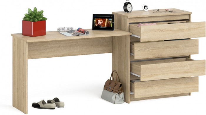 Мори Стол письменный МСП1200.1 + Комод МК800.4, цвет дуб сонома, ШхГхВ 200,8х50х94 см., универсальная сборка
