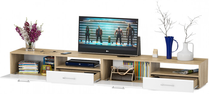 Тумба под ТВ Ларго 1, корпус дуб сонома/фасады МДФ белый глянец