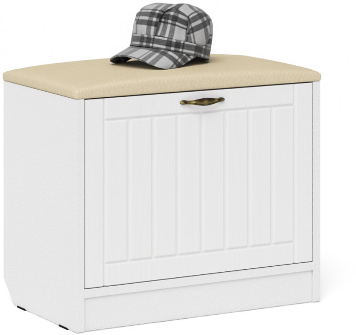 Прихожая П-6 Тумба + Зеркало, цвет белая шагрень/фасады МДФ белое дерево фрезеровка прованс, ШхГхВ 60х35х200 см.