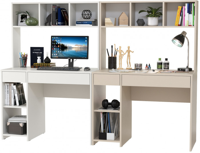 компьютерный стол Комфорт 12.77F + компьютерный стол Комфорт 12.77F, белый шагрень/сатин