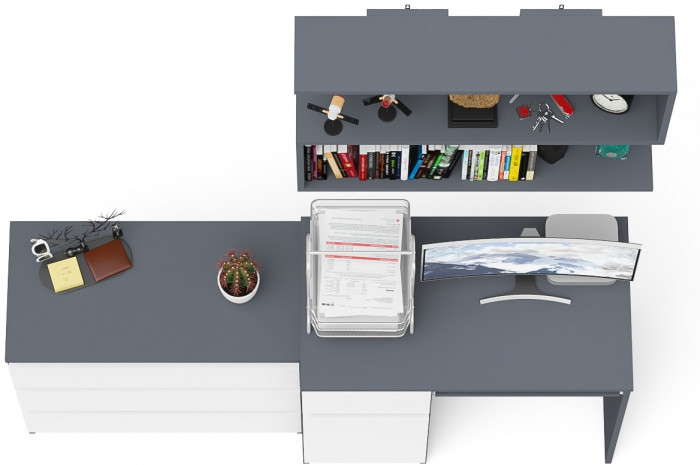 Мори компьютерный стол МС-1 левый + Комод МК800.1 + Полка 900, графит/белый
