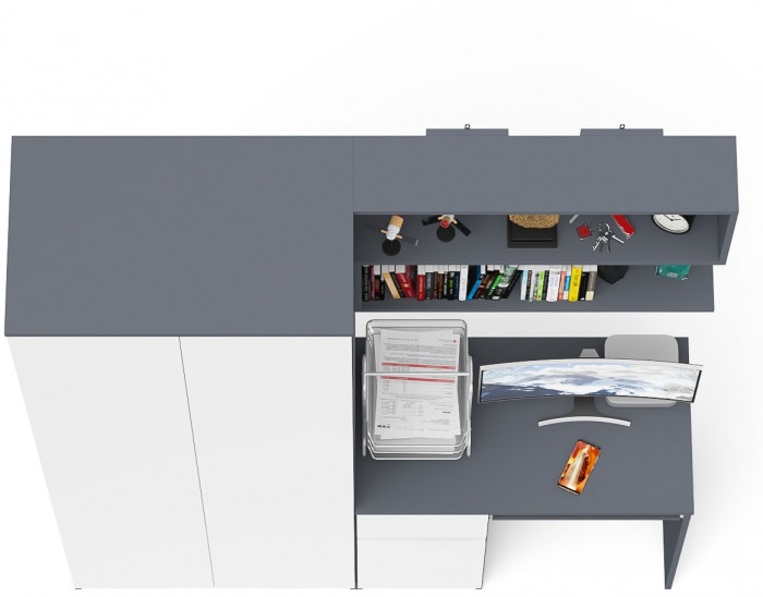 Мори компьютерный стол МС-1 левый + Шкаф МШ800.1 + Полка 900, графит/белый