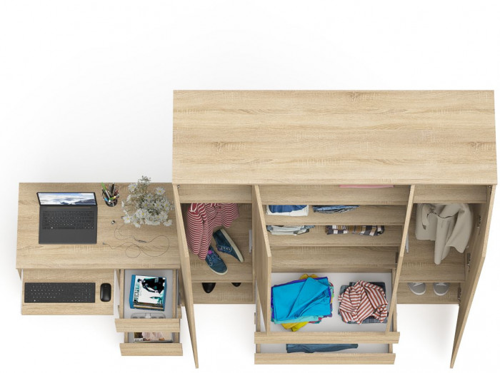 Мори компьютерный стол МС-6 правый + Шкаф МШ1600.1, дуб сонома