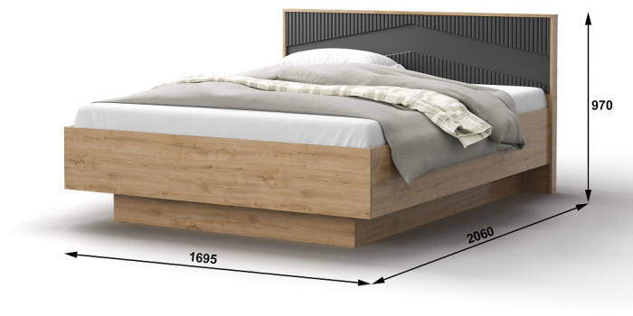 Кровать двуспальная 160х200 "Оливия" с подъемным основанием - Дуб наварра/Шагрень черная