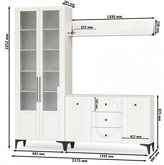 Валенсия Гостиная № 096, ЛДСП белый шагрень/МДФ белый шагрень