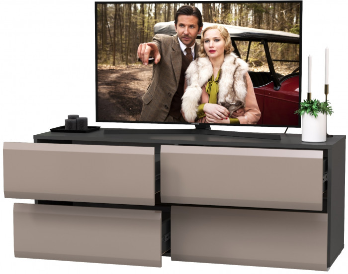 Сидней 13.63 Тумба под ТВ, цвет корпус: антрацит/фасады: МДФ веллюто капучино, ШхГхВ 129,9х41,3х52,4 см., 4-ре выдвижных ящика