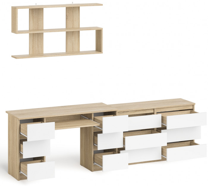 Мори компьютерный стол МС-2 + Комод МК1200.6 + Полка 1200, дуб сонома/белый