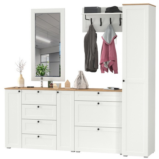 Остин Прихожая 57, белый шагрень/дуб крафт золотой