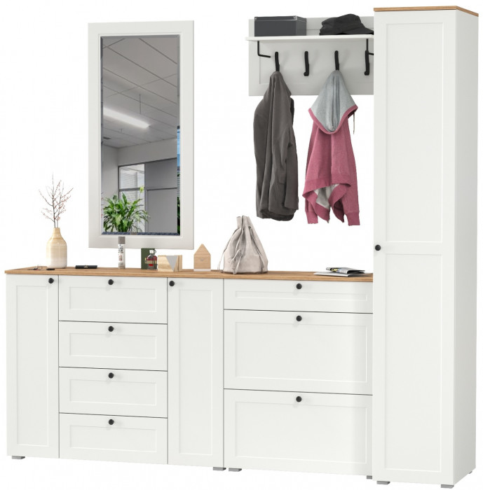 Остин Прихожая 57, белый шагрень/дуб крафт золотой