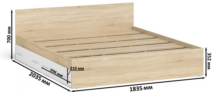 Мори Кровать с ящиками 1800, дуб сонома/белый