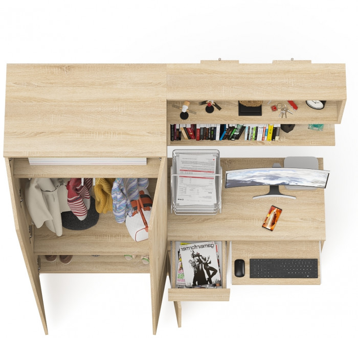 Мори компьютерный стол МС-1 левый + Шкаф МШ800.1 + Полка 900, дуб сонома