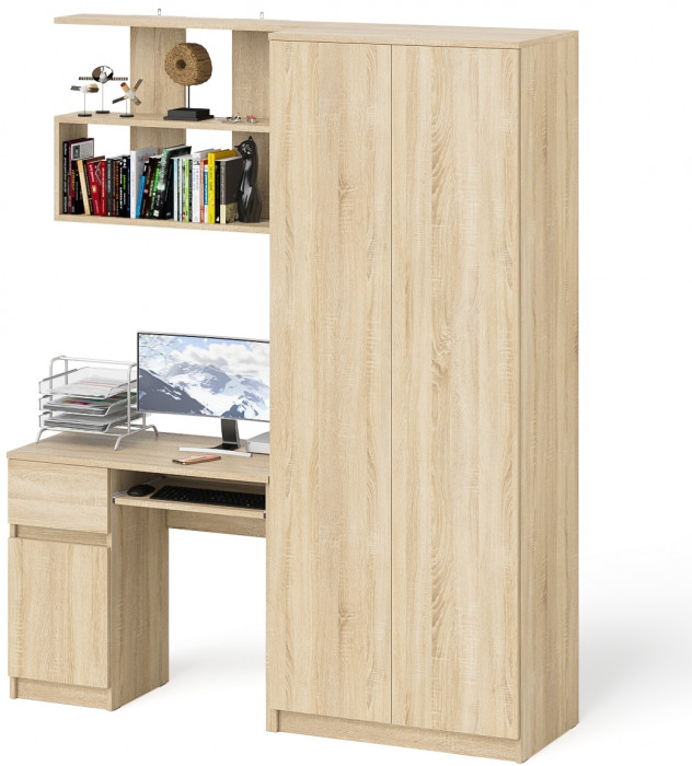 Мори компьютерный стол МС-1 левый + Шкаф МШ800.1 + Полка 900, дуб сонома