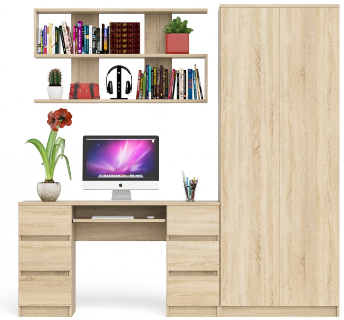Мори компьютерный стол МС-2 + Шкаф МШ800.1 + Полка 1200, дуб сонома