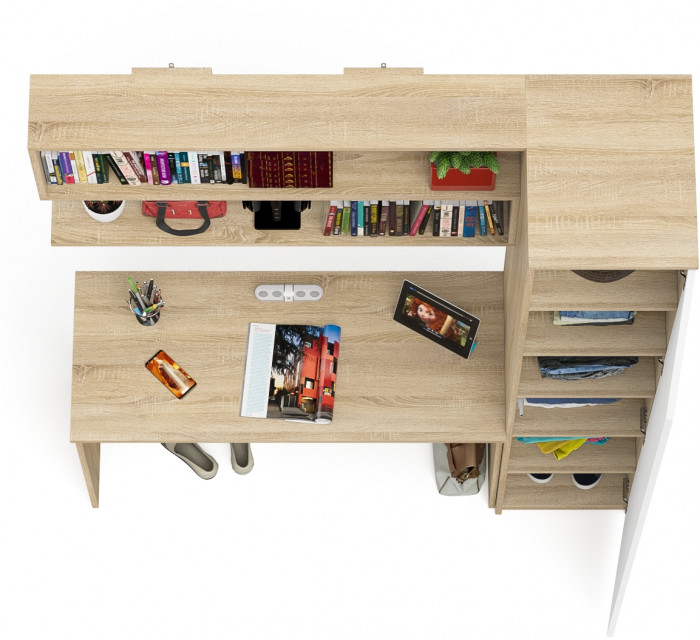Мори письменный стол МСП1200.1 + Пенал МШ400.1 + Полка 1200, дуб сонома/белый