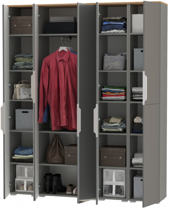 Октава Набор шкафов 02, серый графит/дуб крафт золотой/фасады МДФ серый графит