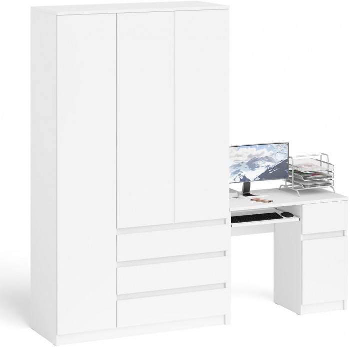 Мори Стол компьютерный МС-1 правый + Шкаф МШ1200.1, цвет белый, ШхГхВ 210,4х50,4х209,6 см., выдвижной ящик справа, НЕ универсальная сборка