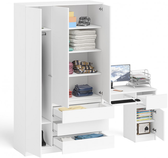 Мори Стол компьютерный МС-1 правый + Шкаф МШ1200.1, цвет белый, ШхГхВ 210,4х50,4х209,6 см., выдвижной ящик справа, НЕ универсальная сборка