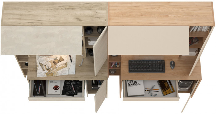 КР100 Два стола компьютерных Комфорт 12.71, цвет дуб крафт серый/шёлковый камень/гикори рокфорд натуральный/сатин, 233,4х60,2х165,4 см., НЕ ун. сб.