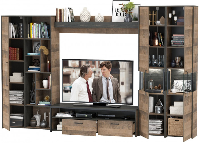 Трувор Гостиная 033, цвет дуб гранж песочный/интра, ШхГхВ 332,4х45,4х210 см., универсальная сборка