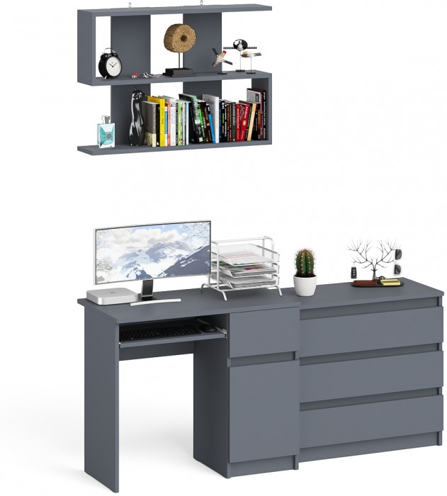Мори компьютерный стол МС-1 правый + Комод МК800.1 + Полка 900, графит