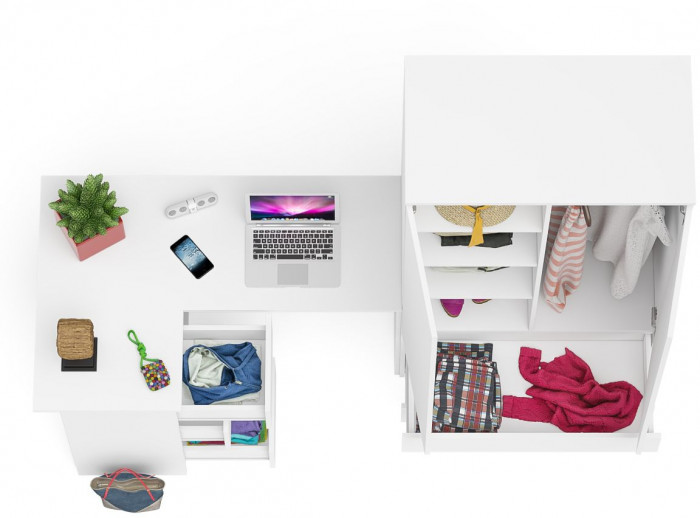 Мори Стол компьютерный МС-16 левый + Шкаф МШ900.1, цвет белый, ШхГхВ 214,8х84,9х179,6 см., выдвижные ящики слева, НЕ универсальная сборка