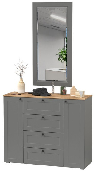 Остин 16.221 Комод + 17.03 Зеркало, серый графит/дуб крафт золотой