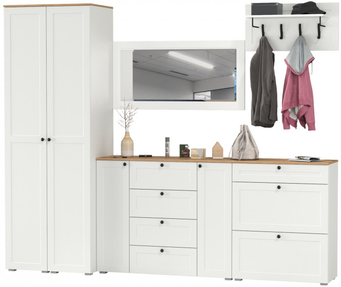 Остин Прихожая 58, белый шагрень/дуб крафт золотой