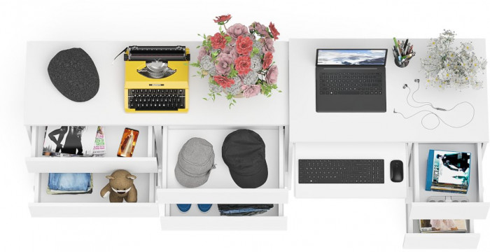 Мори Стол компьютерный МС-6 правый + Комод МК1200.6, цвет белый, ШхГхВ 210,4х50х76,6 см., выдвижные ящики справа, НЕ универсальная сборка