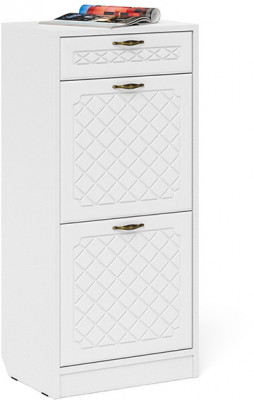 Прихожая П-6 Тумба для обуви 2 секции, белая шагрень/фасады МДФ белое дерево фрезеровка ромб