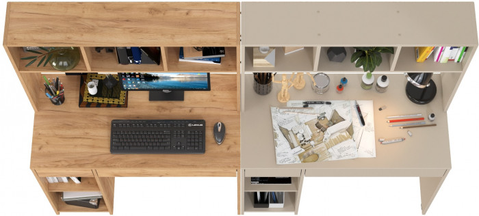 компьютерный стол Комфорт 12.77F + компьютерный стол Комфорт 12.77F, дуб крафт золотой/сатин