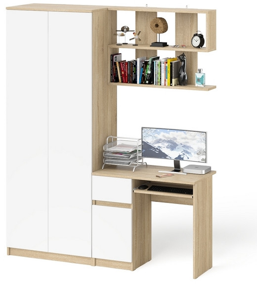 Мори компьютерный стол МС-1 левый + Шкаф МШ800.1 + Полка 900, дуб сонома/белый