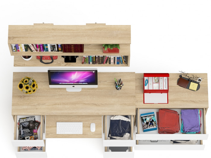 Мори компьютерный стол МС-2 + Комод МК800.1 + Полка 1200, дуб сонома/белый