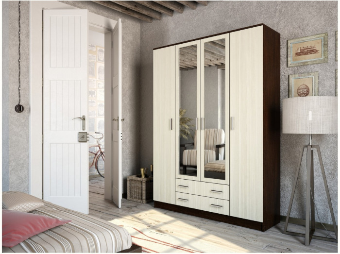 Квадро Шкаф четырёхдверный (Вотан / Белый гладкий)