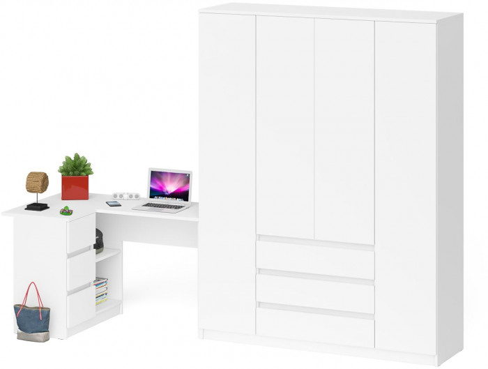 Мори Стол компьютерный МС-16 левый + Шкаф МШ1600.1, цвет белый, ШхГхВ 284,8х84,9х209,6 см., выдвижные ящики слева, НЕ универсальная сборка