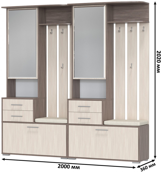 Два шкафа с вешалкой Домино 2-3431бод.тем/св, бодега тёмный/бодега светлый