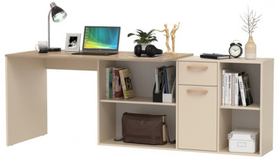 Лайт Стол письменный 03.245F, цвет сатин/дуб эндгрейн элегантный, ШхГхВ 136х139,2х75,2 см.(угловой) или 203,5х68х75,2 см.(прямой), универс. сборка