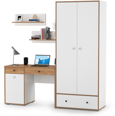 Вуди Компоновка № 19, цвет белый премиум/дуб крафт золотой, ШхГхВ 196х52,7х205 см., универсальная сборка