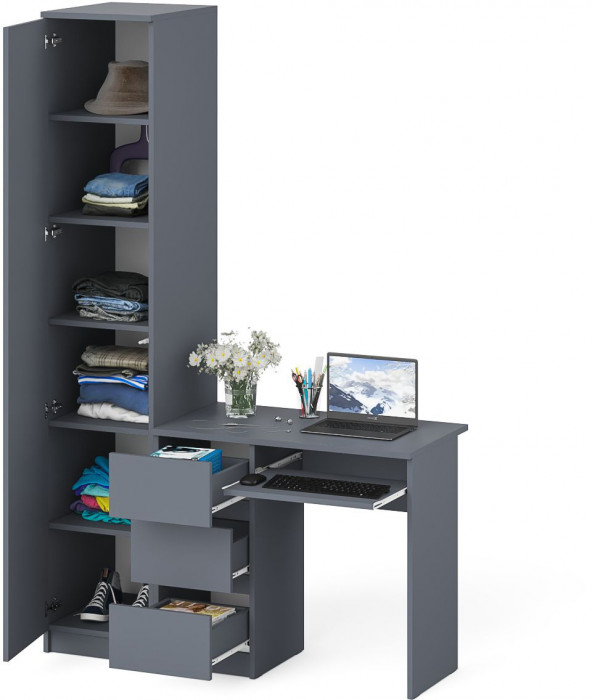 Мори Стол компьютерный МС-6 левый + Пенал МШ400.1, цвет графит, ШхГхВ 130,4х50,4х209,6 см., выдвижные ящики слева, НЕ универсальная сборка