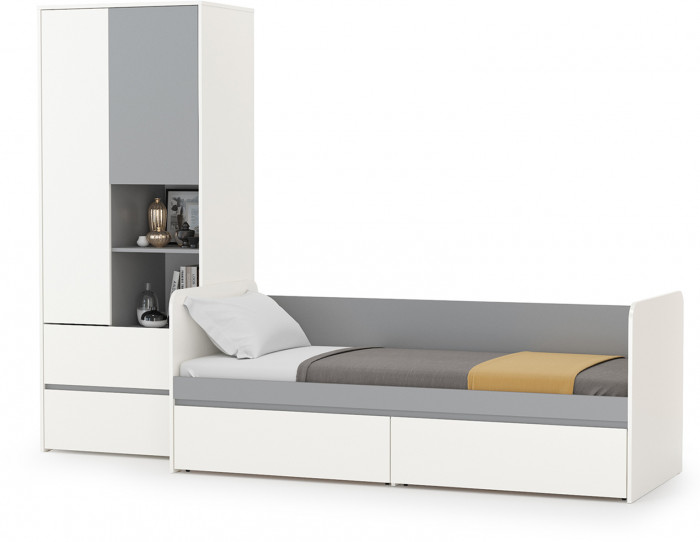 Торонто 11.39 Кровать + 13.333 Шкаф для одежды, белый шагрень/стальной серый