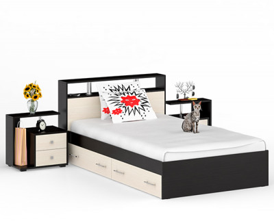 Камелия Кровать с ящиками 1200 + две тумбы, венге/дуб лоредо