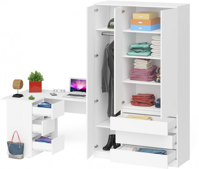 Мори компьютерный стол МС-16 левый + Шкаф МШ1200.1, белый