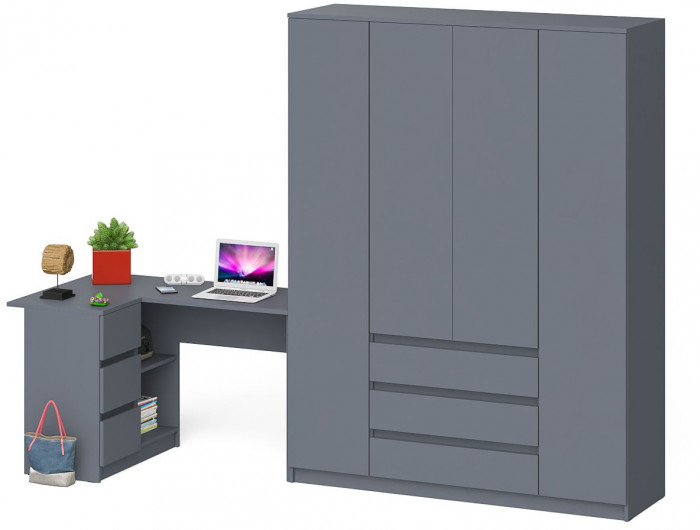 Мори Стол компьютерный МС-16 левый + Шкаф МШ1600.1, цвет графит, ШхГхВ 284,8х84,9х209,6 см., выдвижные ящики слева, НЕ универсальная сборка