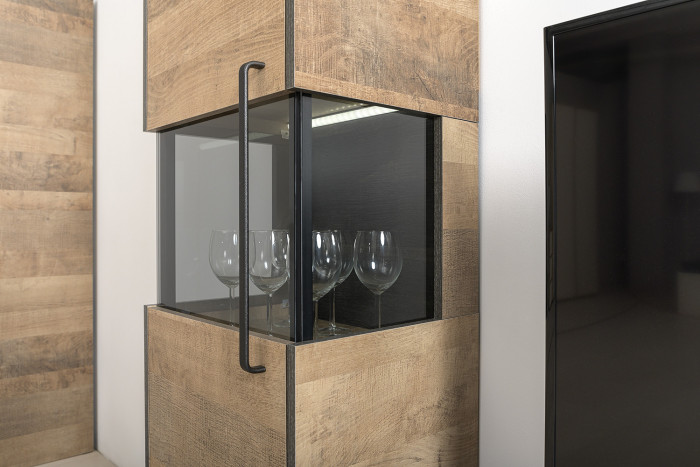 Трувор 13.205 Шкаф-пенал с витриной + 13.205 Шкаф-пенал с витриной, цвет дуб гранж песочный/интра, ШхГхВ 89,6х37х210 см., универсальная сборка